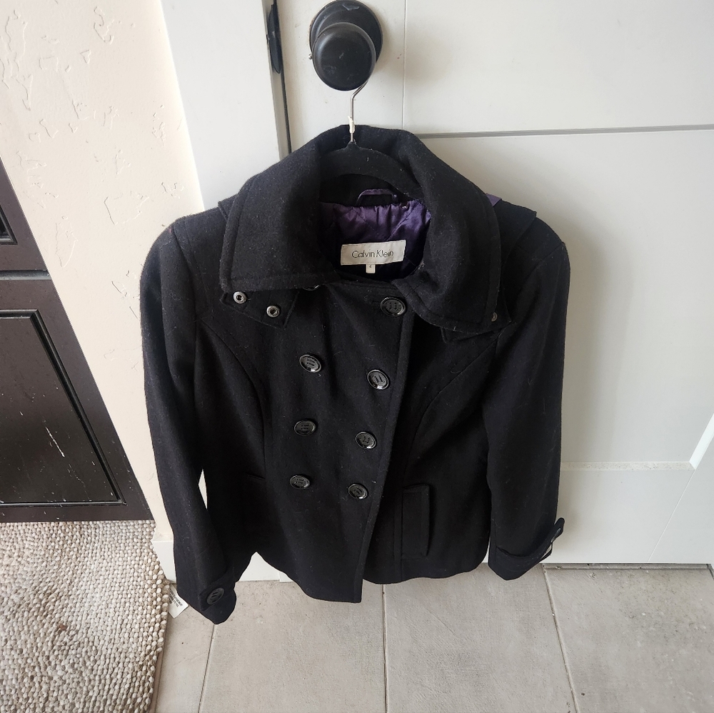 Calvin Klein Women's Black Double-Breasted Peacoat